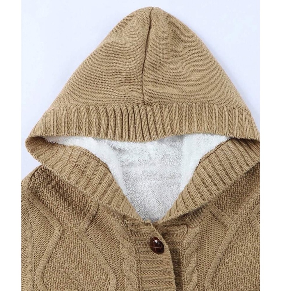 Pink Sherpa Knit Hooded Cardigan Front Pockets Long Sleeves Hip Length - Picture 8 of 17